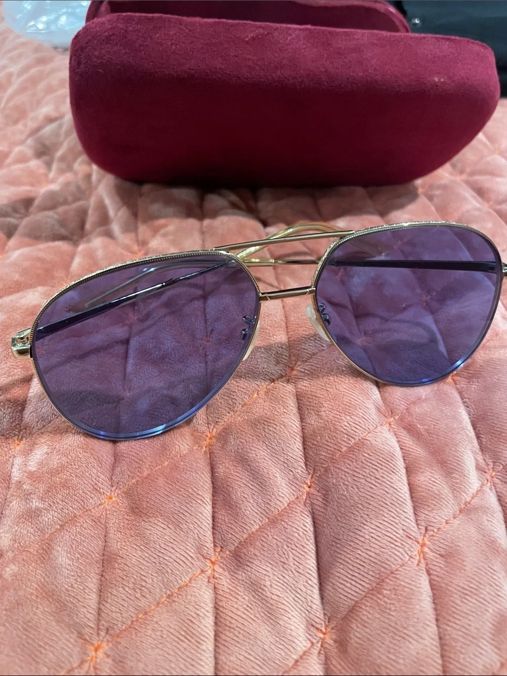 Gucci Gold Frame Sunglasses with blue Lenses